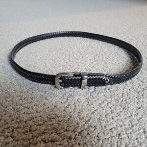 Woven Black Leather Belt Silver Buckle Size Medium